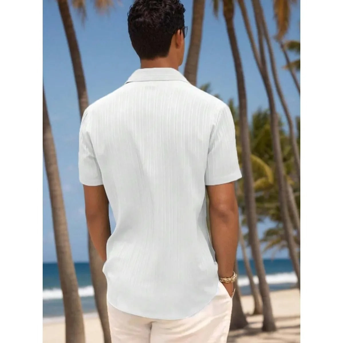 Herren Kurzarm Vintage Hemd mit Knöpfen