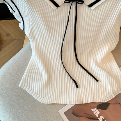 Doppelärmel Strickpullover mit Schleife Damen