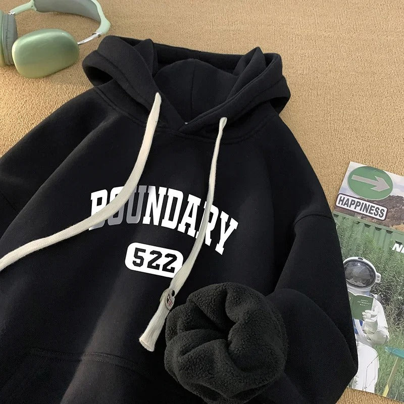 Vintage-Stil Hoodie – Retro Buchstabenprint Übergroßer Herren-Pullover