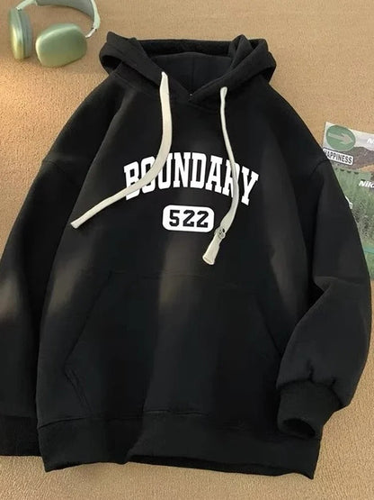 Vintage-Stil Hoodie – Retro Buchstabenprint Übergroßer Herren-Pullover