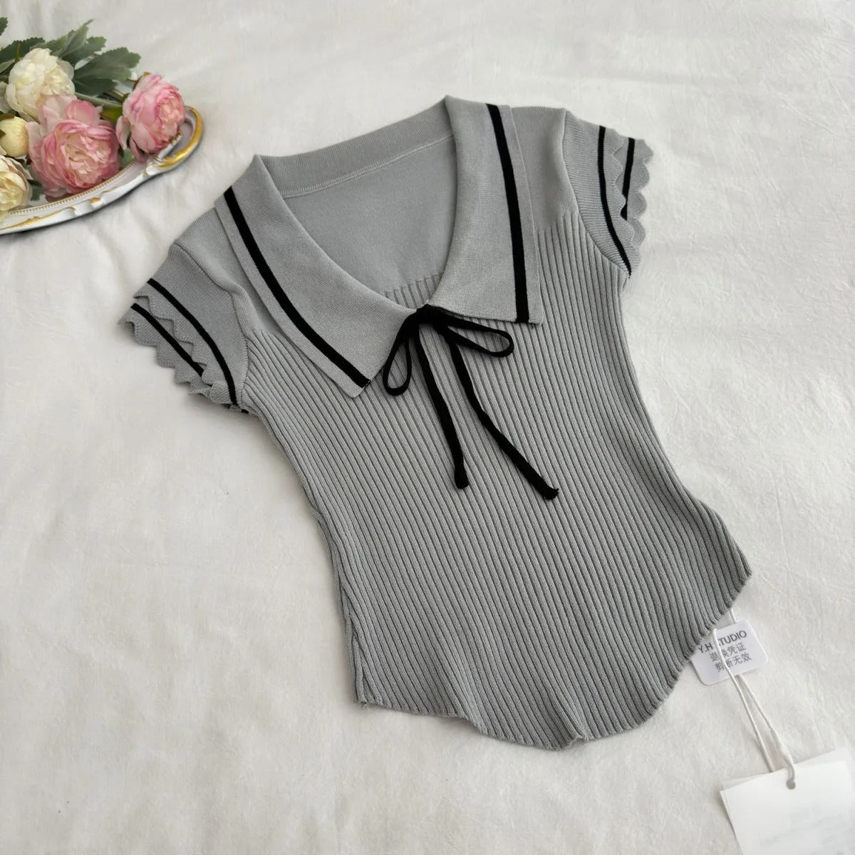 Doppelärmel Strickpullover mit Schleife Damen