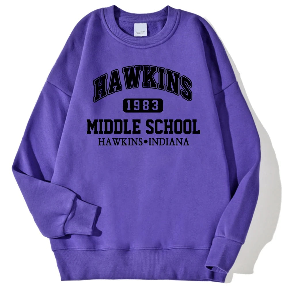 Hawkins Middle School Hoodie – Retro Unisex Fleece Sweatshirt im Vintage-Stil