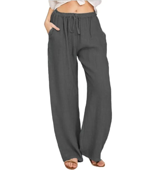 Damen Baumwoll Leinen Hose mit Gummibund