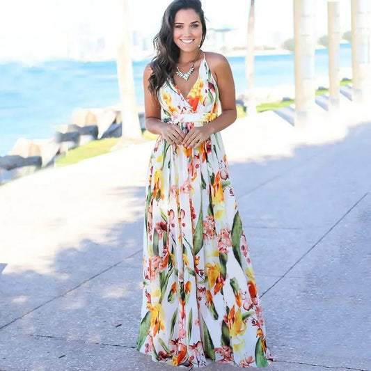 Damen Floral Boho Maxi Sommerkleid