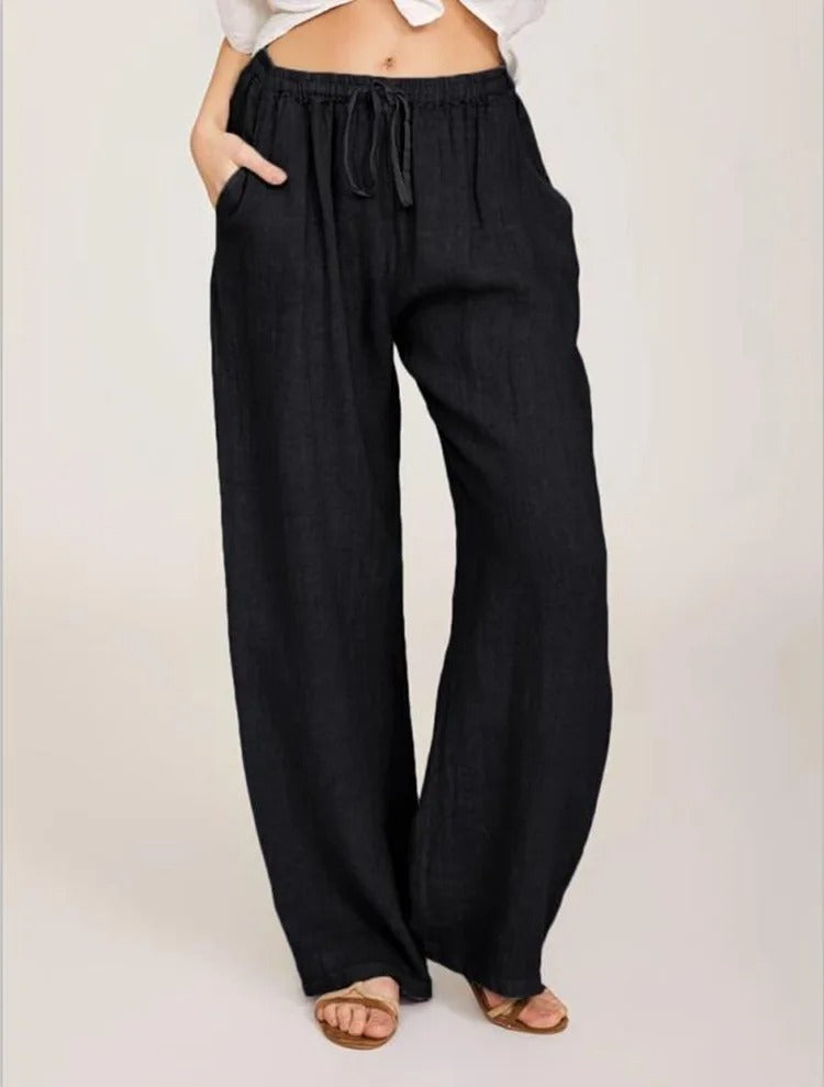 Damen Baumwoll Leinen Hose mit Gummibund