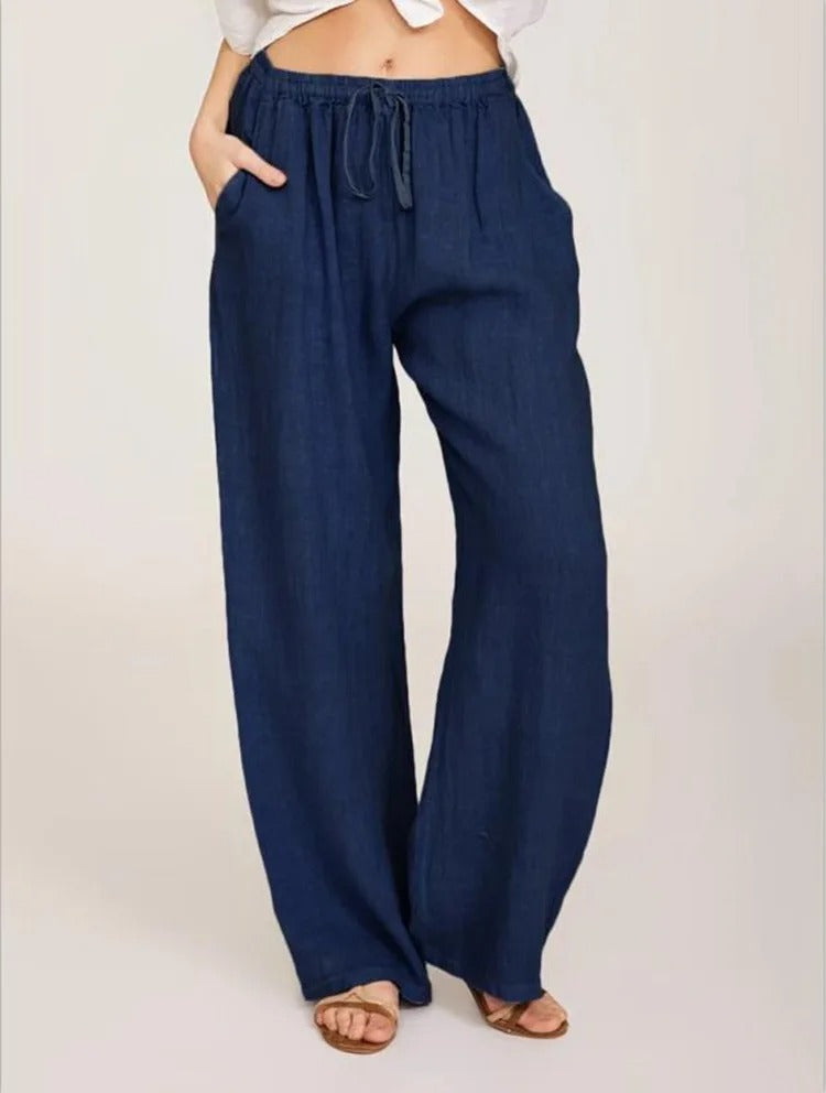 Damen Baumwoll Leinen Hose mit Gummibund