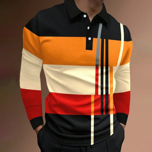 Langarm-Poloshirt in gespleißter Farbe für Männer