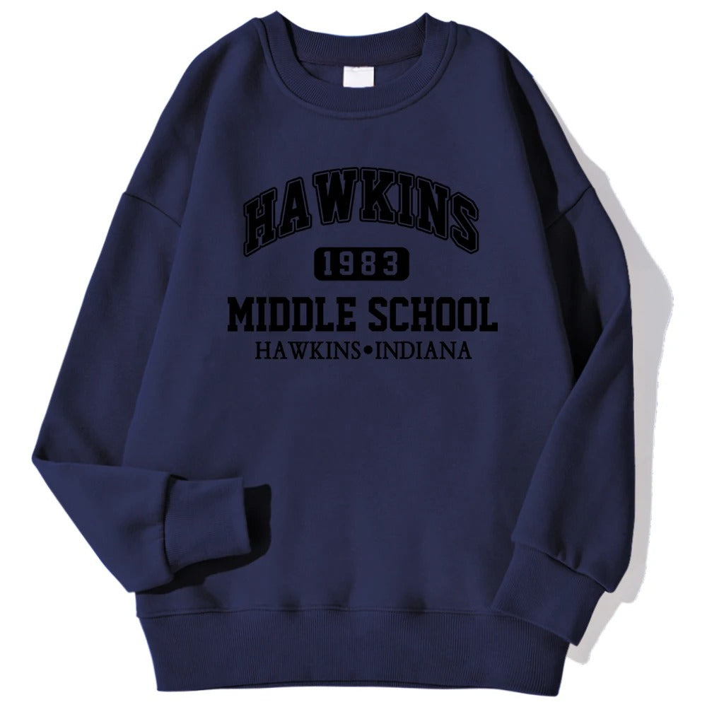Hawkins Middle School Hoodie – Retro Unisex Fleece Sweatshirt im Vintage-Stil