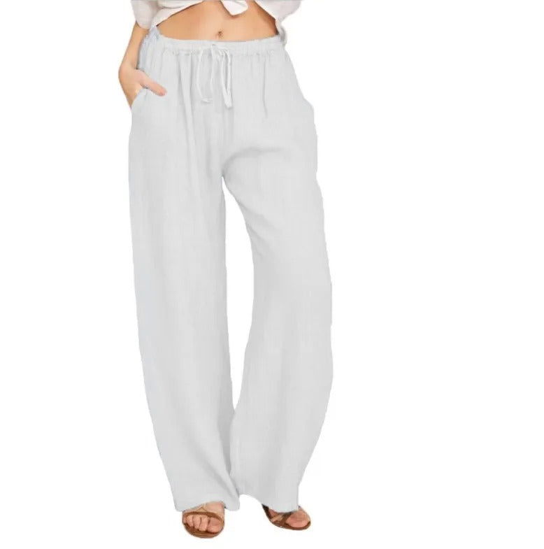 Damen Baumwoll Leinen Hose mit Gummibund