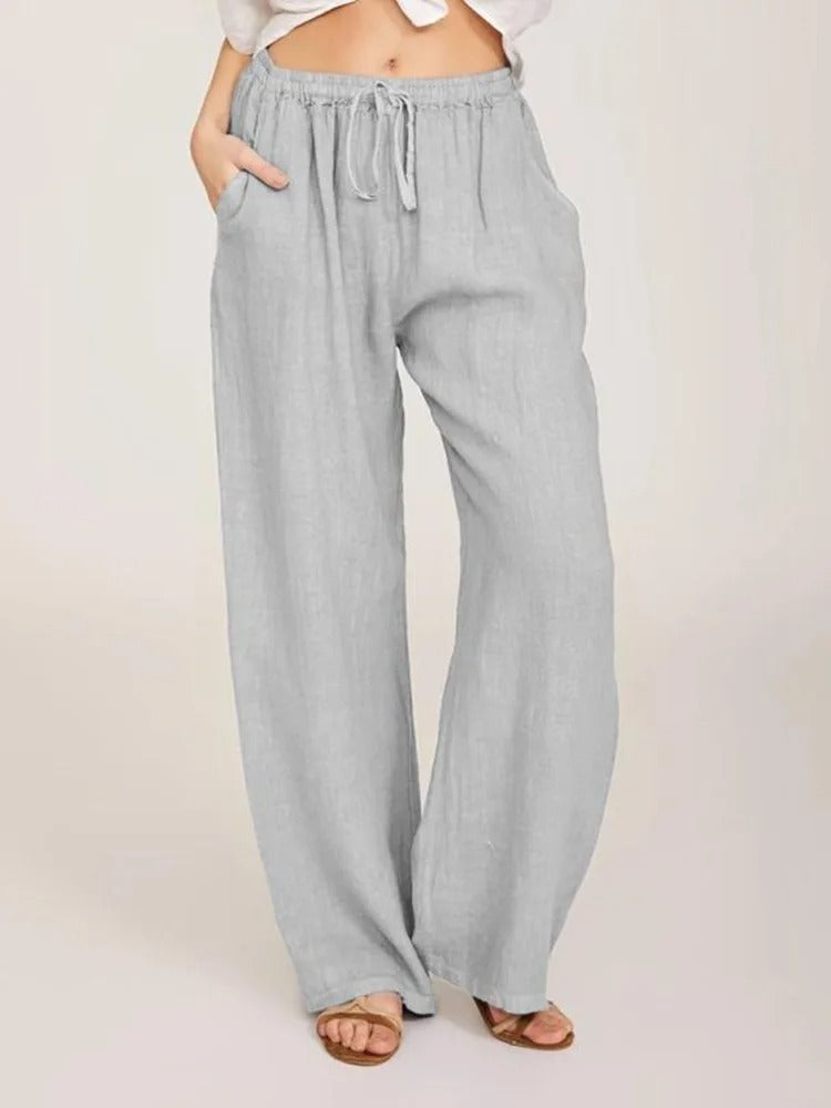 Damen Baumwoll Leinen Hose mit Gummibund