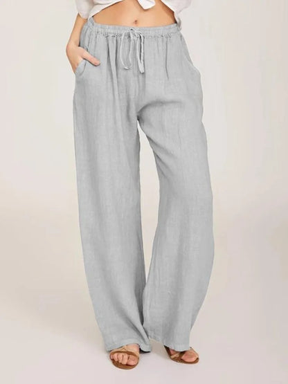 Damen Baumwoll Leinen Hose mit Gummibund