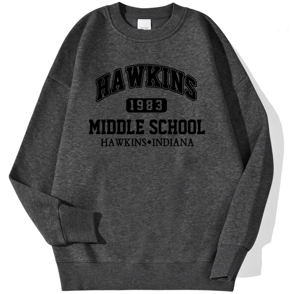 Hawkins Middle School Hoodie – Retro Unisex Fleece Sweatshirt im Vintage-Stil