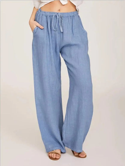 Damen Baumwoll Leinen Hose mit Gummibund