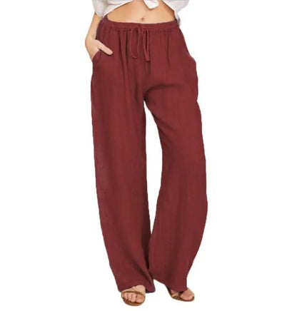 Damen Baumwoll Leinen Hose mit Gummibund