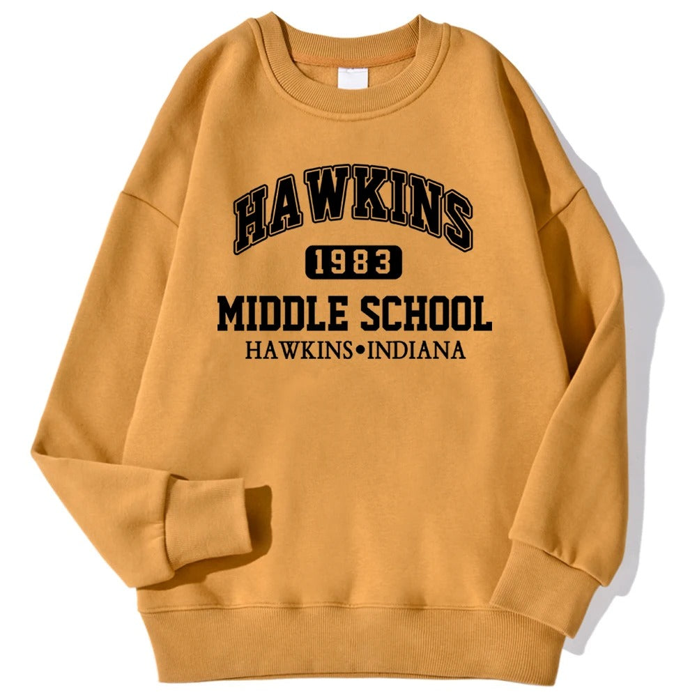 Hawkins Middle School Hoodie – Retro Unisex Fleece Sweatshirt im Vintage-Stil