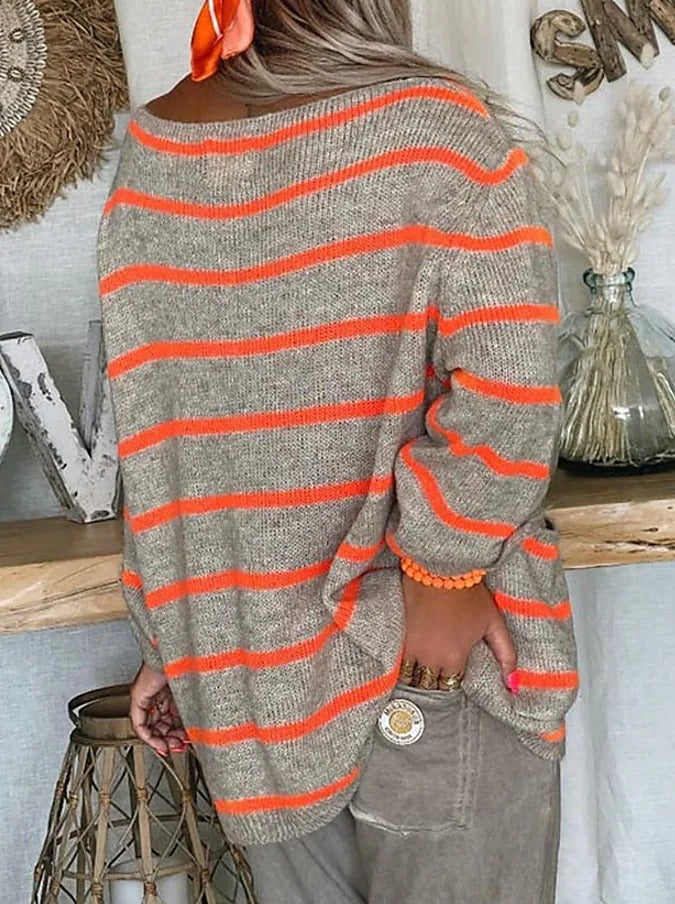 Chic striped round neck sweater