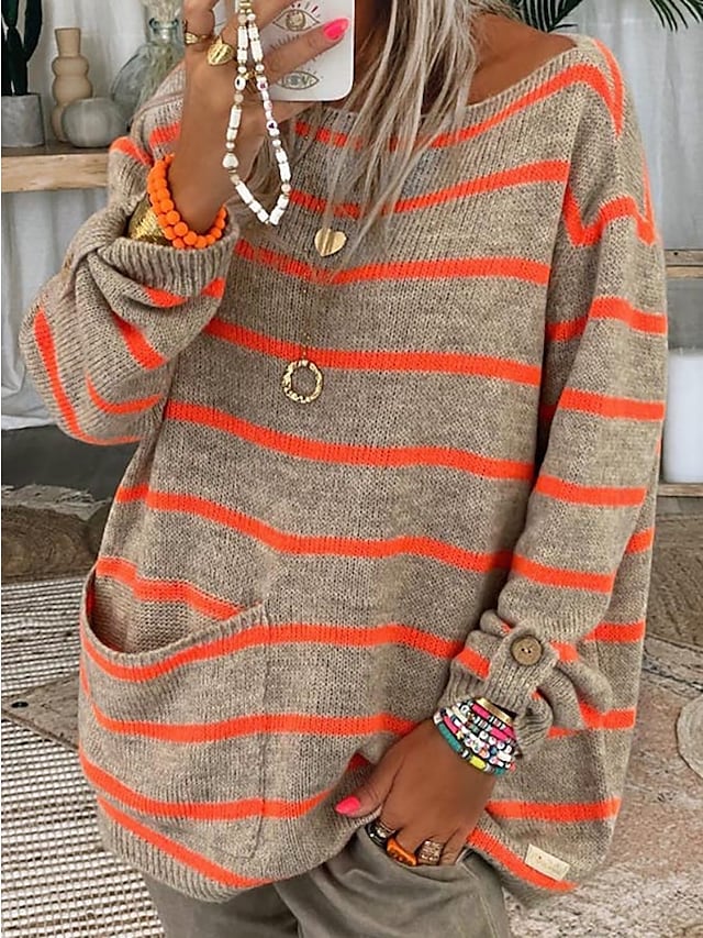 Chic striped round neck sweater