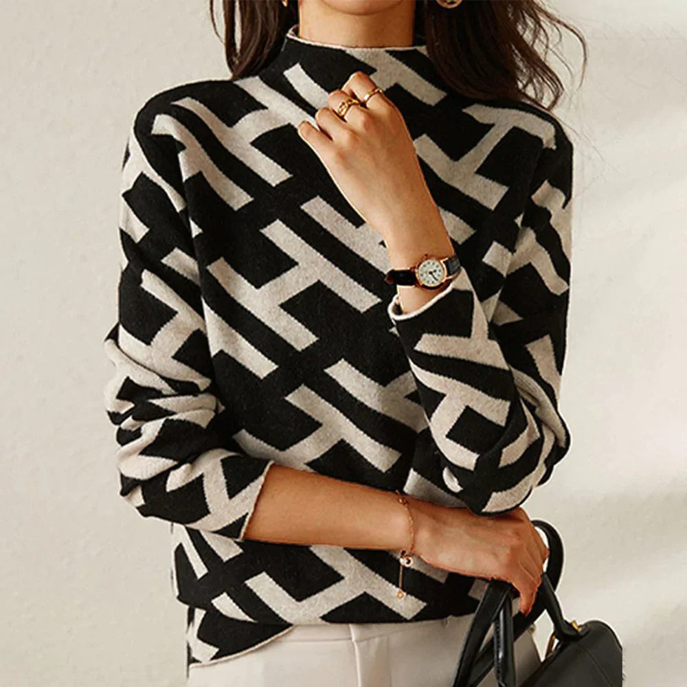 Geometric sweater with black alphabet