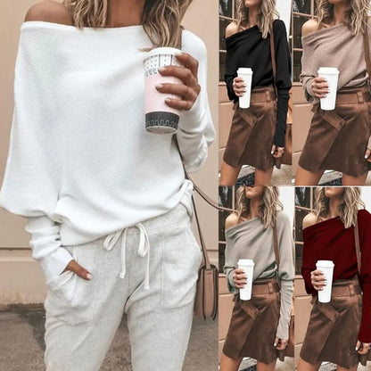 Off Shoulder Sweater Long Batwing Sleeve Sweater