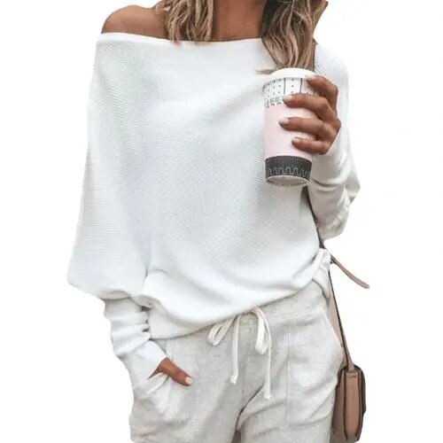 Off Shoulder Sweater Long Batwing Sleeve Sweater