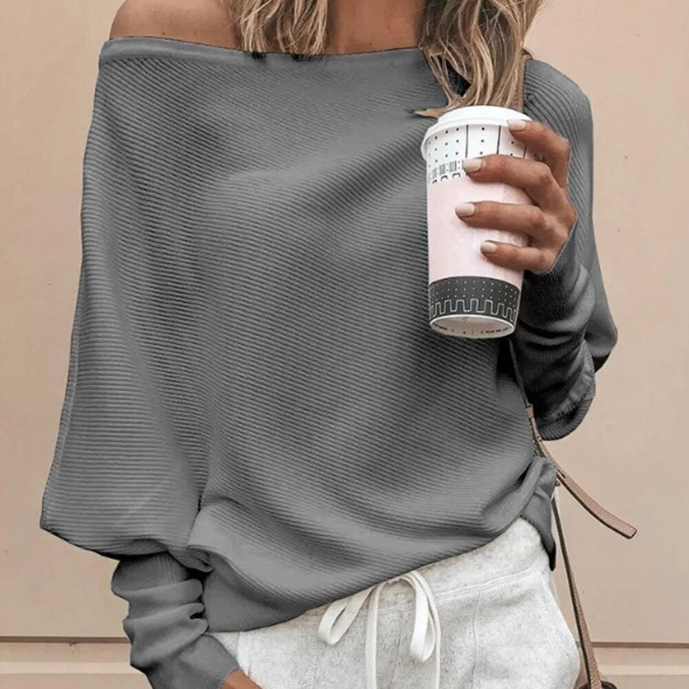 Off Shoulder Sweater Long Batwing Sleeve Sweater