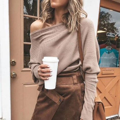 Off Shoulder Sweater Long Batwing Sleeve Sweater