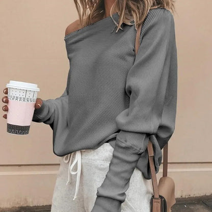 Off Shoulder Sweater Long Batwing Sleeve Sweater