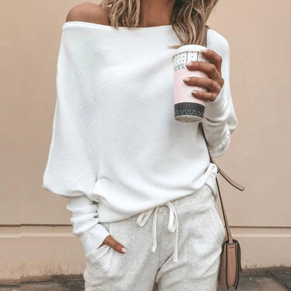 Off Shoulder Sweater Long Batwing Sleeve Sweater