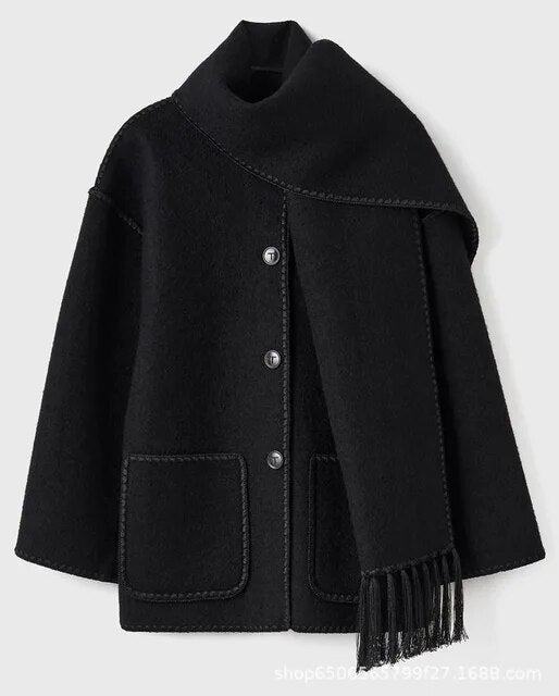 Thickened ladies scarf tassel wool coat