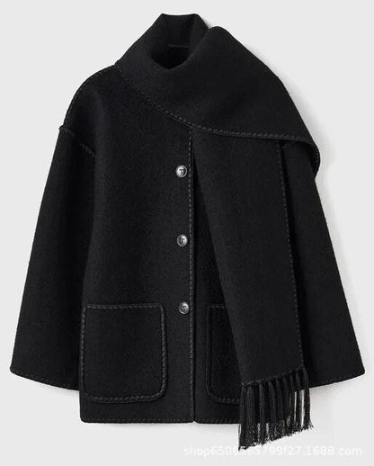 Thickened ladies scarf tassel wool coat