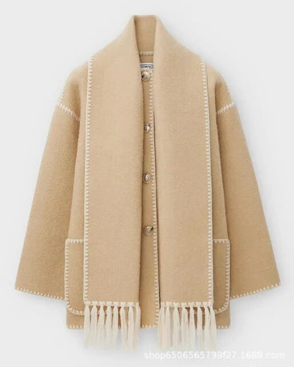 Thickened ladies scarf tassel wool coat