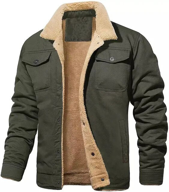Warm fleece cargo jacket for men