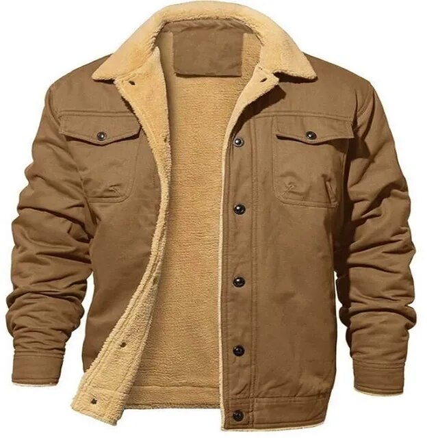 Warm fleece cargo jacket for men