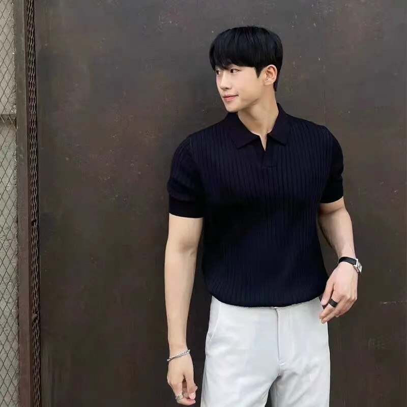Herren Strick-Poloshirts mit kurzen Ärmeln
