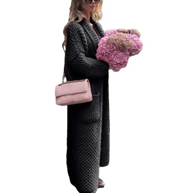 Winter lapel knitted cardigan long coats for women 