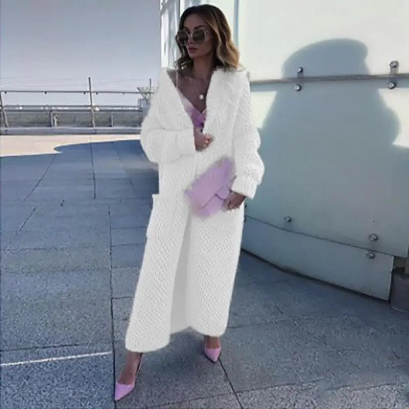 Winter lapel knitted cardigan long coats for women 