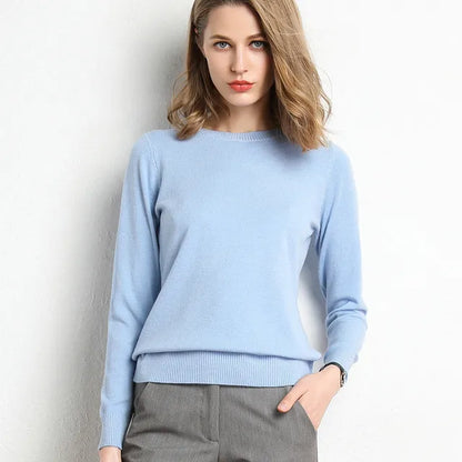 Cashmere sweater for women with o-neck