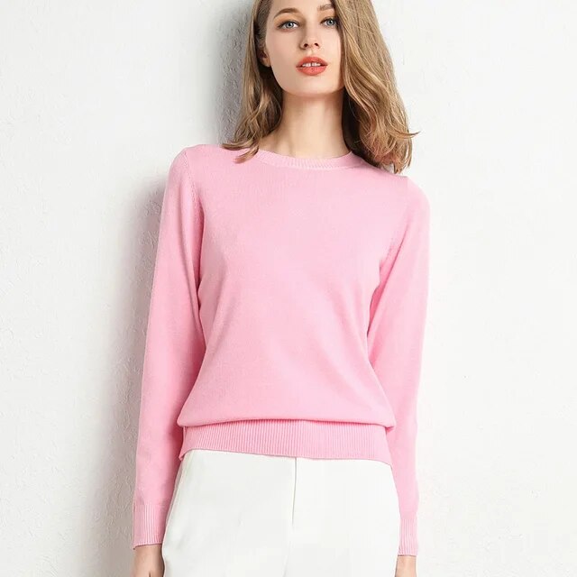 Cashmere sweater for women with o-neck