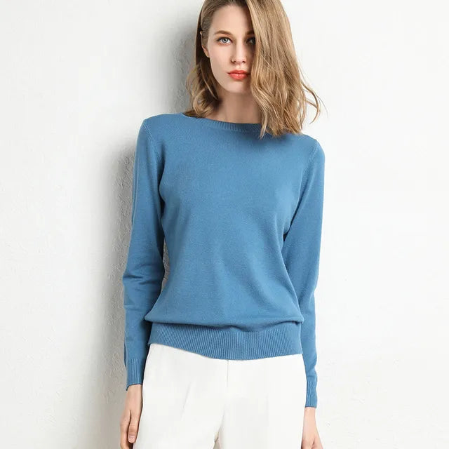 Cashmere sweater for women with o-neck