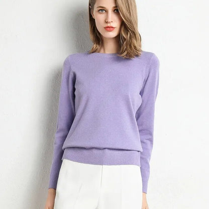 Cashmere sweater for women with o-neck