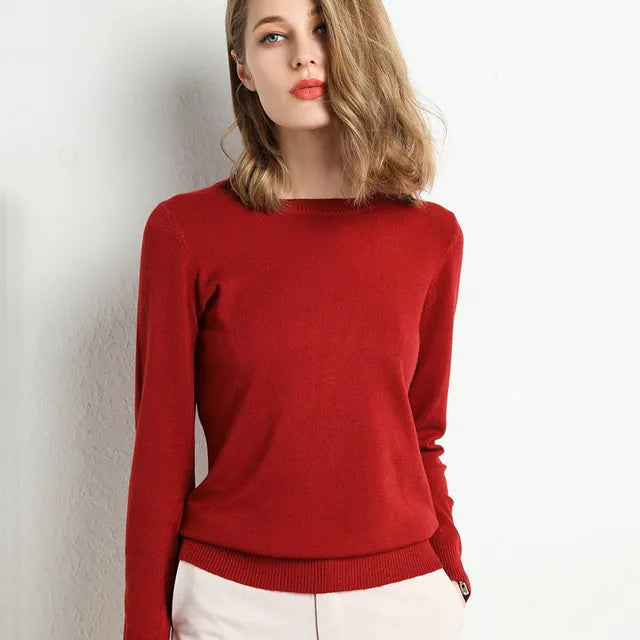 Cashmere sweater for women with o-neck