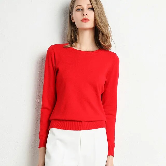 Cashmere sweater for women with o-neck