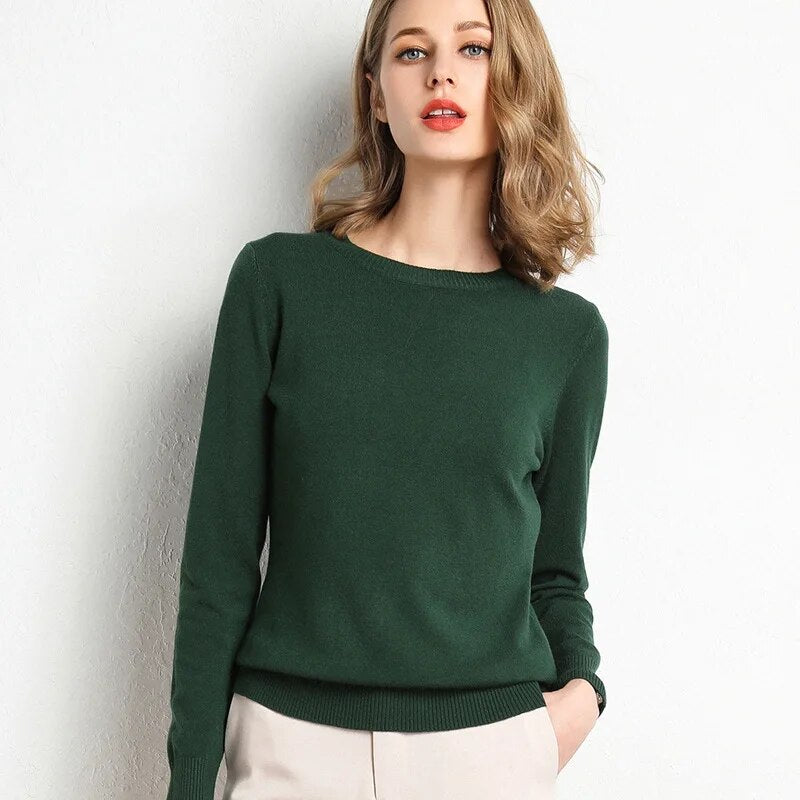 Cashmere sweater for women with o-neck